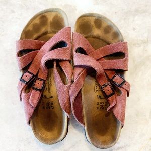 Birkenstock Suede burgundy strappy sandal excellent condition 38 size 8.5